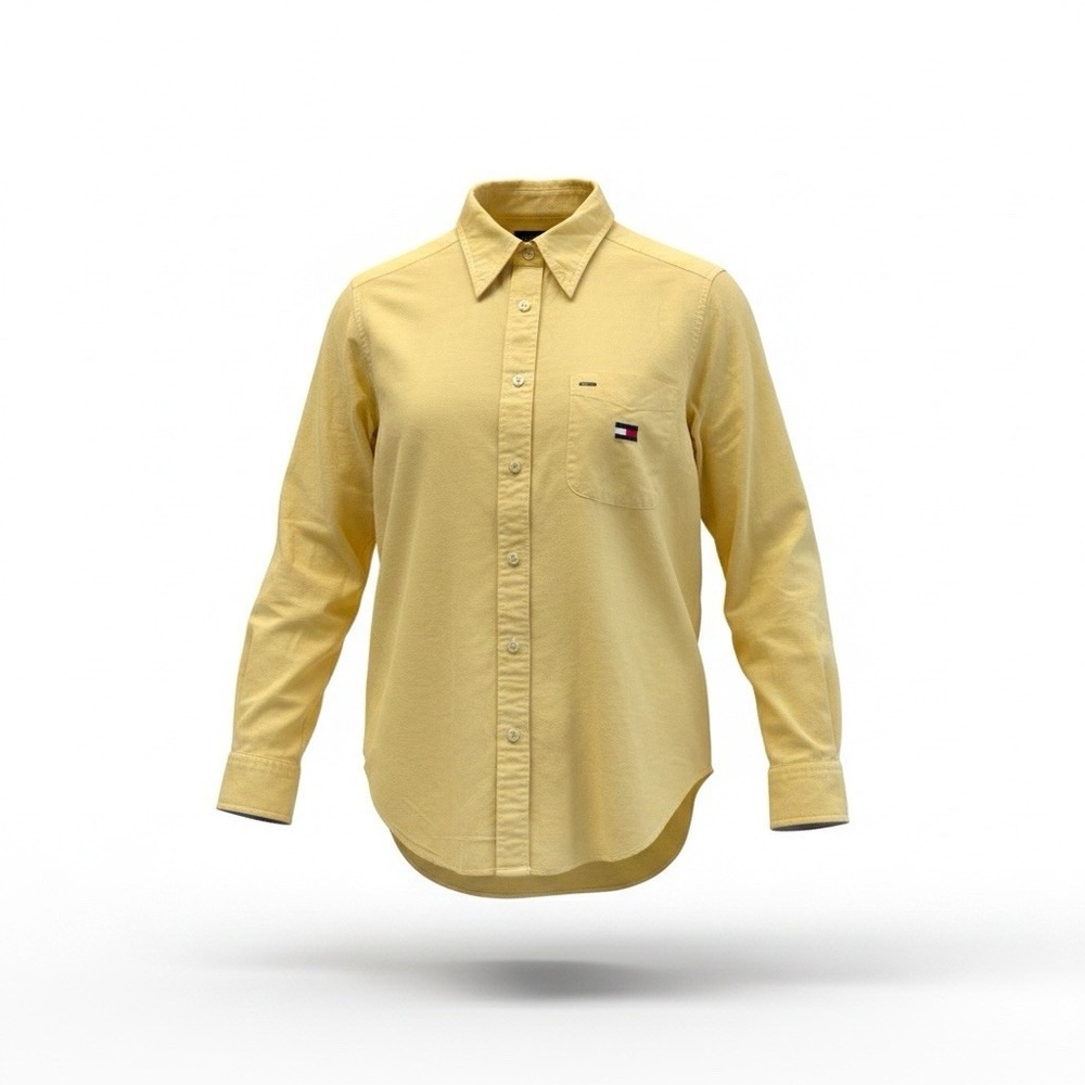 Tommy Hilfiger Vintage 90s Yellow Brushed Cotton Button Down Shirt Womens 6